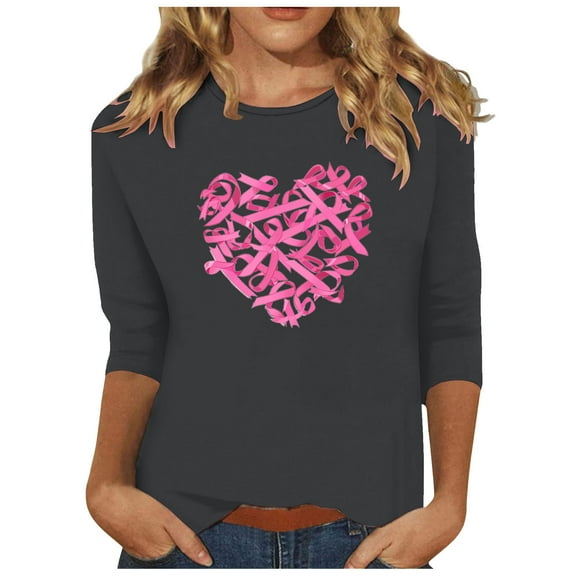 GERsome Summer 3/4 Sleeve Shirts for Women, Fall Floral Print T Shirt Round Neck Three Quarter Length Sleeve Tops Blouses