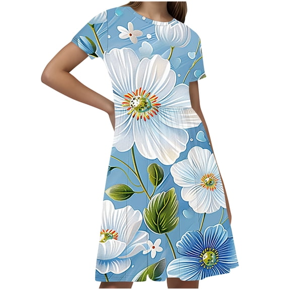GERsome Summer Dresses for Girls Beach Party Sundress Short Sleeve Casual Loose T-shirt Dress Size 4-14 Years