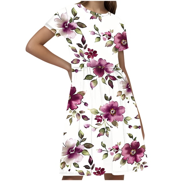 GERsome Summer Dresses for Girls Beach Party Sundress Short Sleeve Casual Loose T-shirt Dress Size 4-14 Years