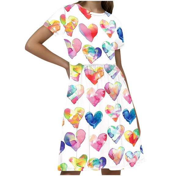 GERsome Summer Dresses for Girls Beach Party Sundress Short Sleeve Casual Loose T-shirt Dress Size 4-14 Years