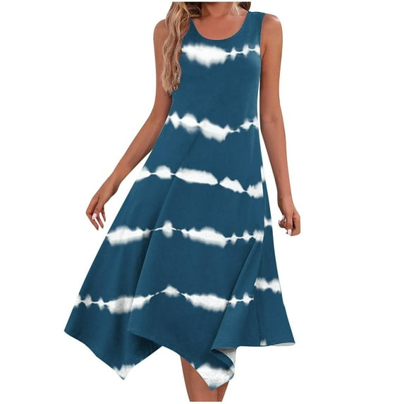 GERsome Summer Dresses for Women Beach Sleeveless Vintage Floral Flowy Pocket Tshirt Tank Sundresses