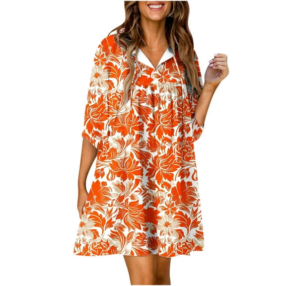 GERsome Summer Dresses for Women Casual Tshirt 3/4 Sleeve Floral Sundress Beach Cover Ups