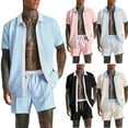 thumbnail image 1 of GERsome Summer Outfits for Men 2 Piece Lounge Sets V Neck Button Down Shirts and Shorts Loungewear with Pockets S-2XL, 1 of 7