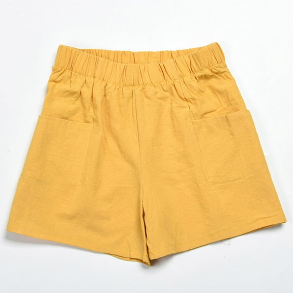 GERsome Summer Shorts for Women Cotton Linen Solid Color Lounge Shorts Elastic Waist Casual Beach Vacation Shorts with Pockets S-2XL