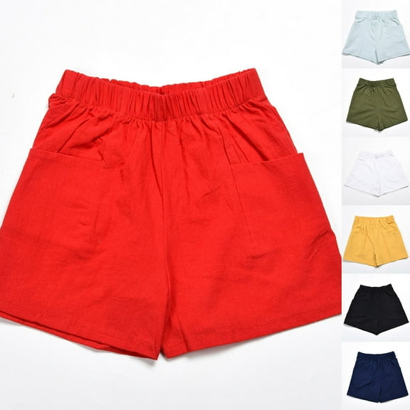 GERsome Summer Shorts for Women Cotton Linen Solid Color Lounge Shorts Elastic Waist Casual Beach Vacation Shorts with Pockets S-2XL