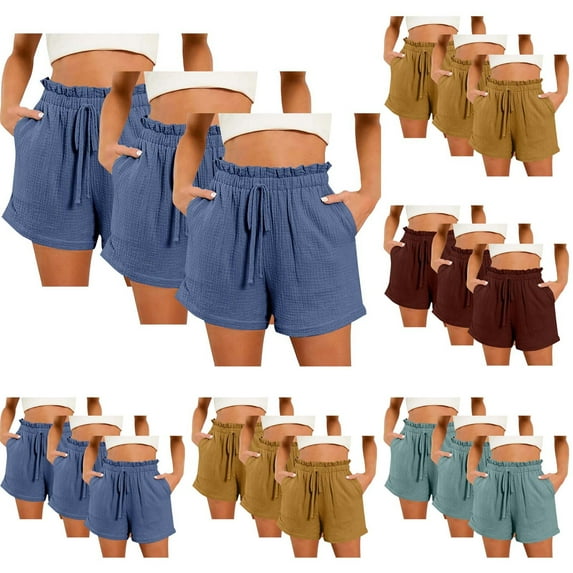 GERsome Summer Shorts for Women Sweat Shorts with Pockets Elastic Waist Workout Lounge Shorts Pure Color Beach Shorts Pack of 3 S-XXL