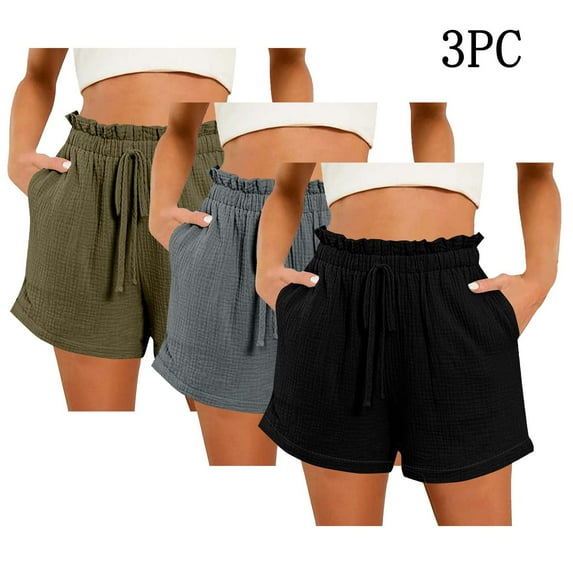 GERsome Summer Shorts for Women Sweat Shorts with Pockets Elastic Waist Workout Lounge Shorts Pure Color Beach Shorts Pack of 3 S-XXL