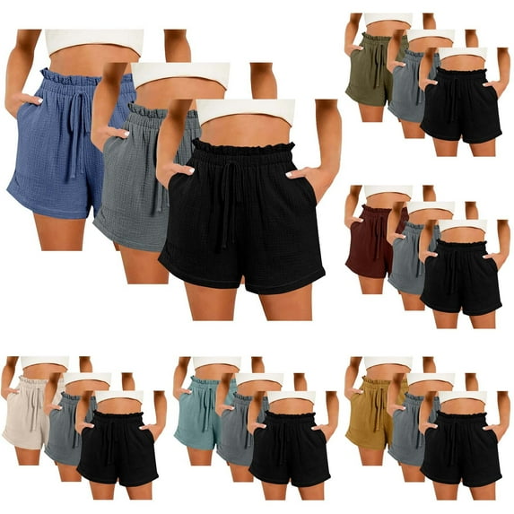 GERsome Summer Shorts for Women Sweat Shorts with Pockets Elastic Waist Workout Lounge Shorts Pure Color Beach Shorts Pack of 3 S-XXL