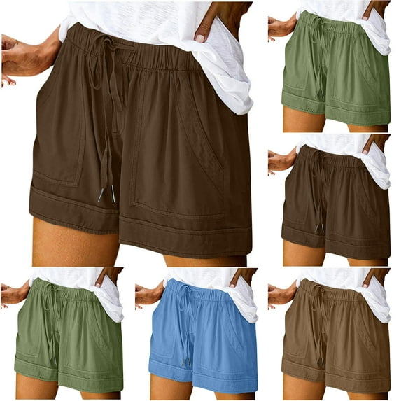 GERsome Summer Solid Color Shorts for Women Casual Sweat Jogger Yoga Lounge Shorts Drawstring Comfy Elastic High Waist Running Shorts with Pockets