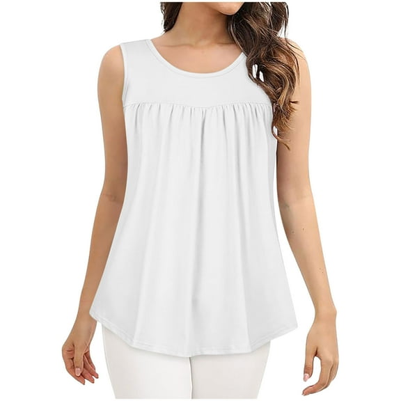 GERsome Summer Tank Tops for Women Loose Fit Pleated Scoop Neck Sleeveless Workout Tops Curved Hem Flowy Muscle Tees S-2XL