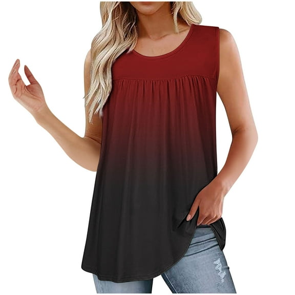 GERsome Summer Tank Tops for Women Loose Fit Pleated Scoop Neck Sleeveless Workout Tops Curved Hem Flowy Muscle Tees S-2XL