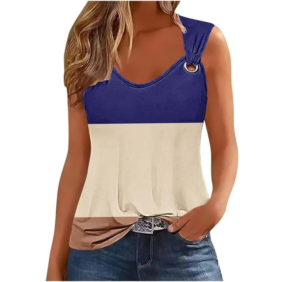 GERsome Summer Tank Tops for Women Scoop Neck O Ring Shoulder Sleeveless Shirts Casual Loose Fit Trendy Blouses S-2XL