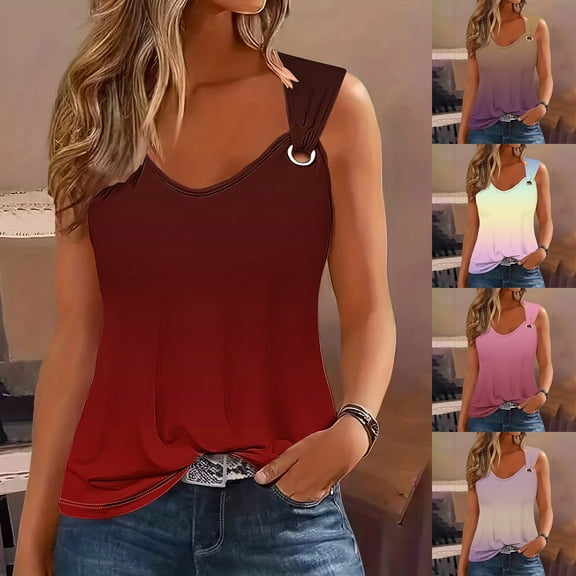 GERsome Summer Tank Tops for Women Scoop Neck O Ring Shoulder Sleeveless Shirts Casual Loose Fit Trendy Blouses S-2XL