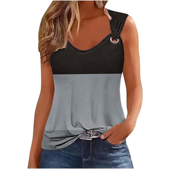 GERsome Summer Tank Tops for Women Scoop Neck O Ring Shoulder Sleeveless Shirts Casual Loose Fit Trendy Blouses S-2XL