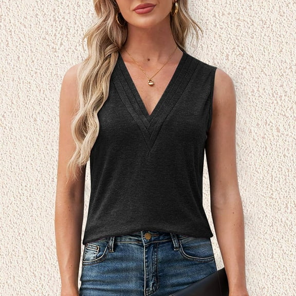 GERsome Summer Tank Tops for Women V Neck Sleeveless Loose Fit Tank Tunic Blouse Solid Color Business Trendy Dressy Work Tee Shirts S-2XL