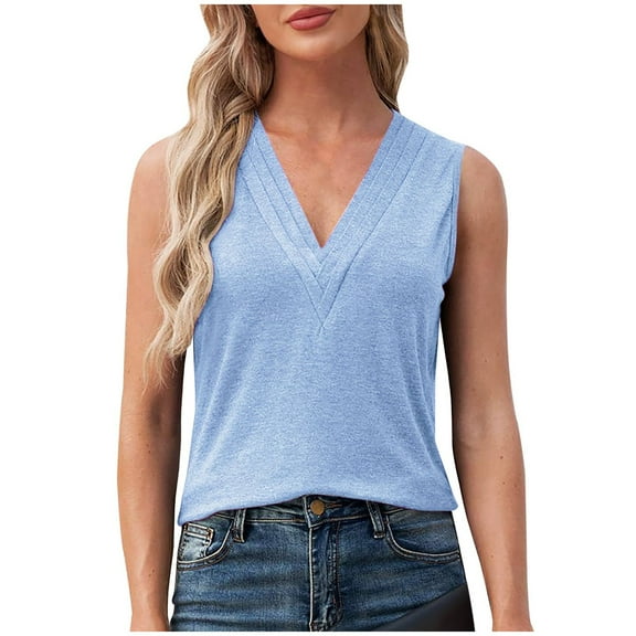 GERsome Summer Tank Tops for Women V Neck Sleeveless Loose Fit Tank Tunic Blouse Solid Color Business Trendy Dressy Work Tee Shirts S-2XL