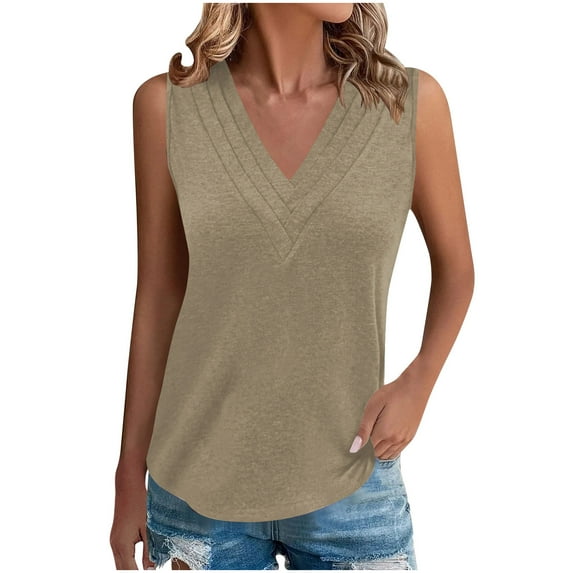 GERsome Summer Tank Tops for Women V Neck Sleeveless Loose Fit Tank Tunic Blouse Solid Color Business Trendy Dressy Work Tee Shirts S-2XL