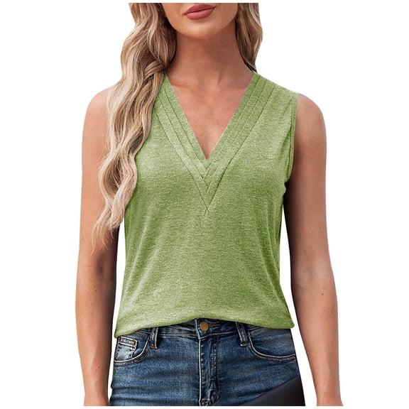 GERsome Summer Tank Tops for Women V Neck Sleeveless Loose Fit Tank Tunic Blouse Solid Color Business Trendy Dressy Work Tee Shirts S-2XL
