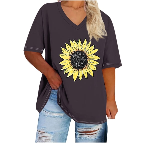 GERsome Summer V Neck T-Shirts for Women Plus Size Short Sleeve Loose Fit T-Shirts, Sizes S-5XL