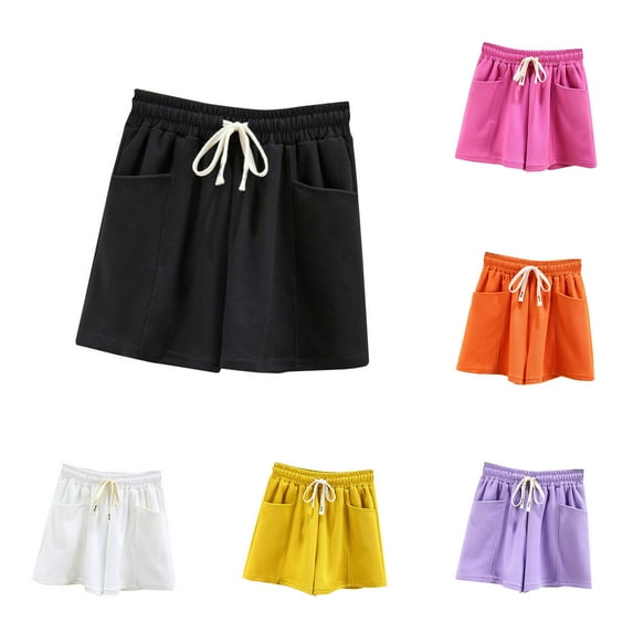 GERsome Sweat Shorts for Women Jogger Yoga Solid Color Athletic Shorts Summer Elastic Waist Walking Shorts Running Sport Drawstring Shorts with Pockets