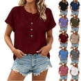 thumbnail image 1 of GERsome T-Shirts for Women Short Sleeve Waffle Knit Button Down Crew Neck Casual Business Work Shirts, 1 of 8