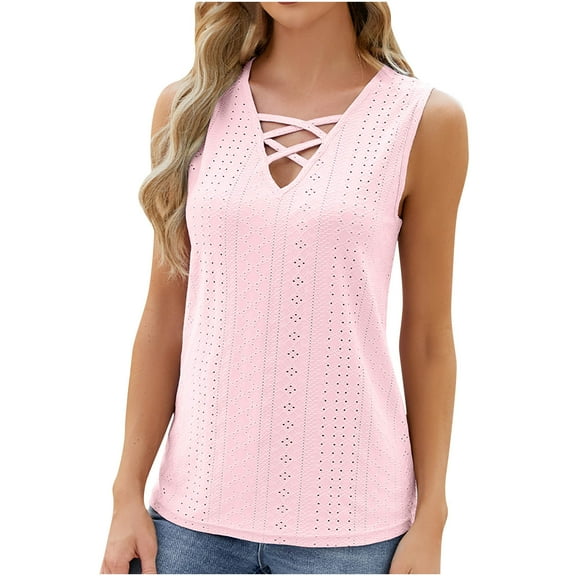 GERsome Tank Top for Women Loose Fit Sleeveless V Neck Camisole Tops Dressy Casual Eyelet Summer Flowy Shirts Blouse