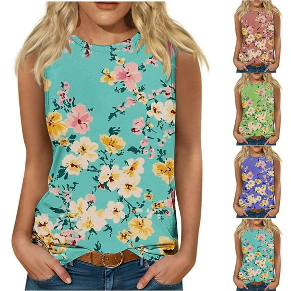 GERsome Tank Tops for Women Crew Neck Sleeveless Shirts Loose Fit Basic Tee Summer Beach Vacation Blouses S-2XL