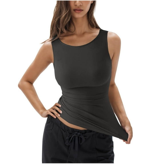 GERsome Tank Tops for Women Crewneck Solid Color Slim-Fit Tank Basic Sleeveless T-Shirt Lightweight Undershirts S-2XL