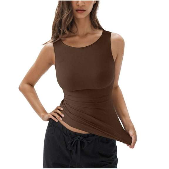 GERsome Tank Tops for Women Crewneck Solid Color Slim-Fit Tank Basic Sleeveless T-Shirt Lightweight Undershirts S-2XL