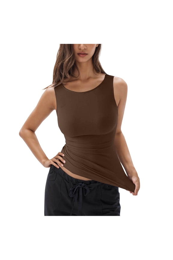 Tank Tops for Women Crewneck Solid Color Slim-Fit Tank Basic Sleeveless T-Shirt Lightweight Undershirts S-2XL