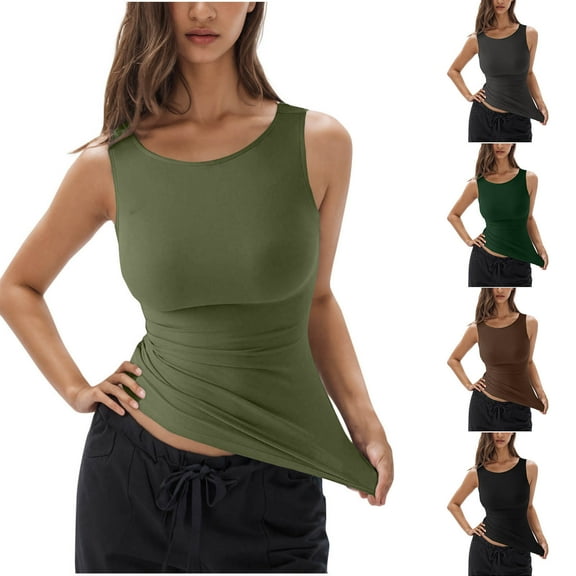 GERsome Tank Tops for Women Crewneck Solid Color Slim-Fit Tank Basic Sleeveless T-Shirt Lightweight Undershirts S-2XL