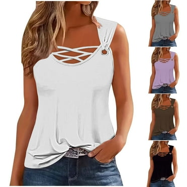 GERsome Tank Tops for Women Criss Cross V Neck Sleeveless T-Shirts Summer Beach Vacation Trendy Tank Shirts S-2XL