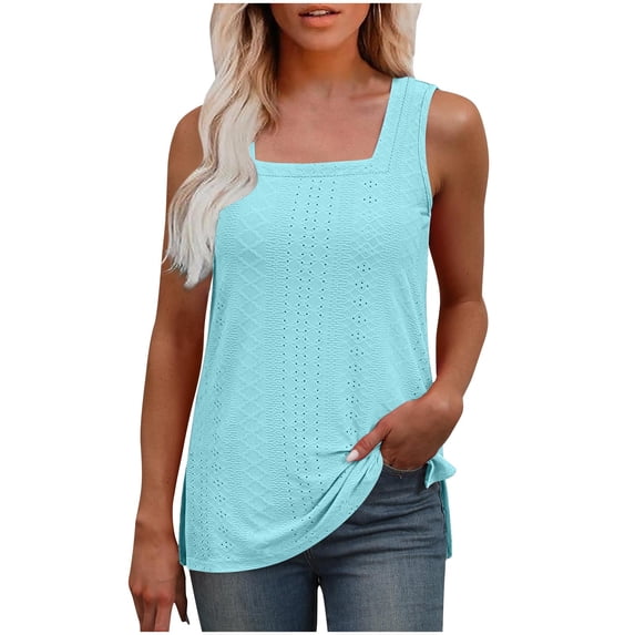GERsome Tank Tops for Women Sleeveless Square Neck Loose Fit Basic Tee Casual Solid Color Summer T-Shirt S-2XL