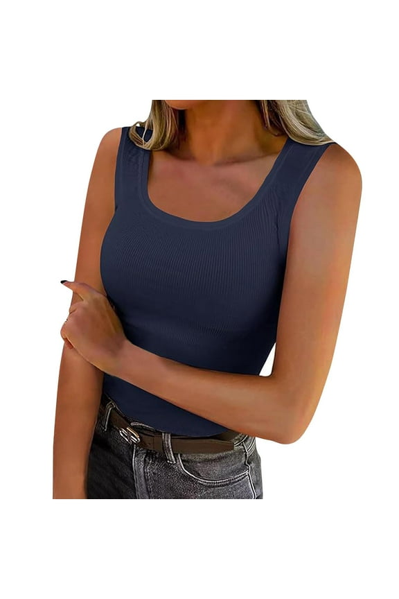 Tank Tops for Women Summer Sleeveless Shirts U Neck Ribbed Slim Fitted Tops Cami Blouses