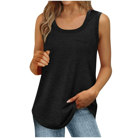 GERsome Tank Tops for Women Summer U Neck Sleeveless T Shirts Solid Color Trendy Loose Fit Curved Hem Beach Vacation Tops S-2XL