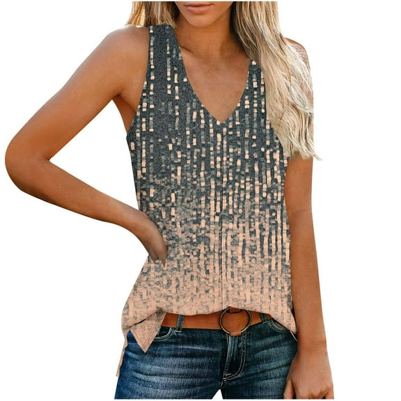 GERsome Tank Tops for Women Summer V Neck Sleeveless Floral T Shirts Trendy Loose Fit Beach Vacation Tops S-2XL