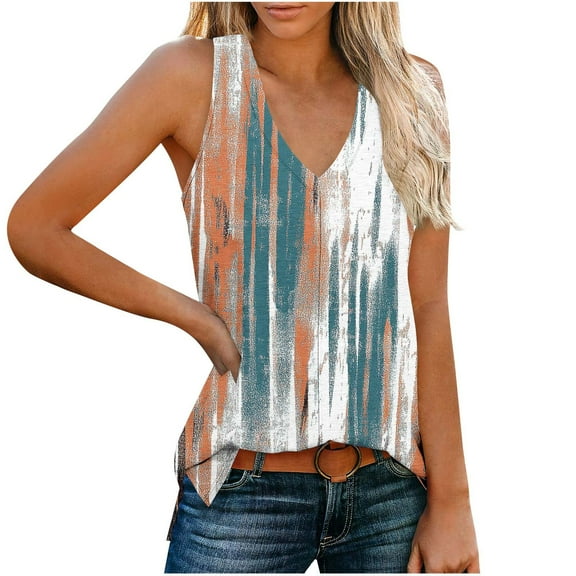 GERsome Tank Tops for Women Summer V Neck Sleeveless Floral T Shirts Trendy Loose Fit Beach Vacation Tops S-2XL