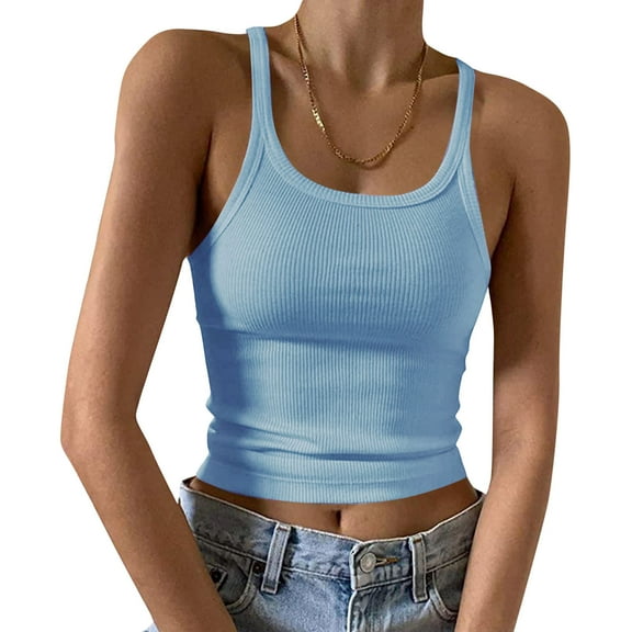 GERsome Tank Tops for Women U Neck Sleeveless Ribbed Crop Tops Solid Color Basic Slim-Fit Going Out Tops Workout Yoga Tee Shirts
