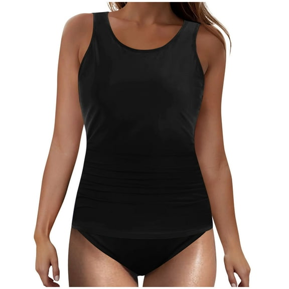 GERsome Tankini Swimsuits for Women Solid Color Swimwear Tummy Control Tank Top with Bottom Two Piece Bathing Suits S-2XL