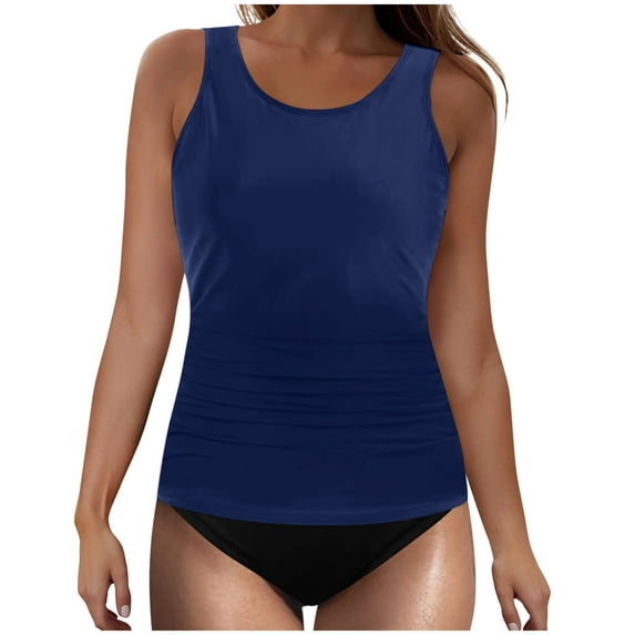 GERsome Tankini Swimsuits for Women Solid Color Swimwear Tummy Control Tank Top with Bottom Two Piece Bathing Suits S-2XL