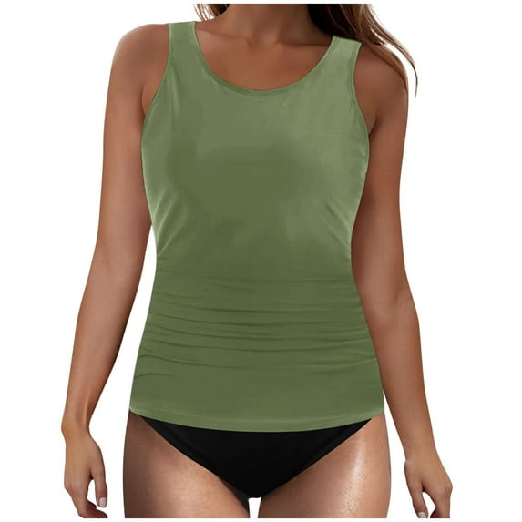 GERsome Tankini Swimsuits for Women Solid Color Swimwear Tummy Control Tank Top with Bottom Two Piece Bathing Suits S-2XL