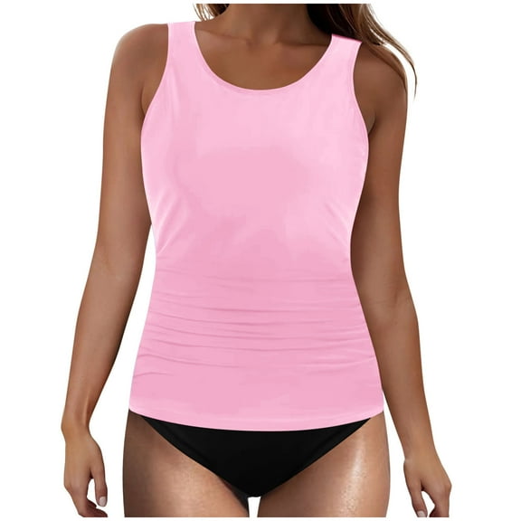 GERsome Tankini Swimsuits for Women Solid Color Swimwear Tummy Control Tank Top with Bottom Two Piece Bathing Suits S-2XL