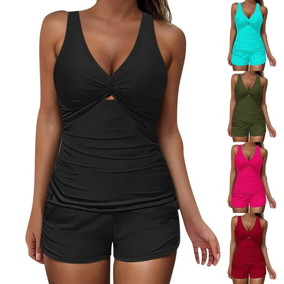 GERsome Tankini Swimsuits for Women Twist Front Keyhole Two Piece Bathing Suits Tankini Tank Top with Boyshorts S-2XL