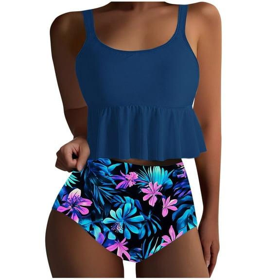 GERsome Tankini Swimsuits for Women Two Piece Bathing Suits Peplum Tank Tops with Floral Print High Waist Briefs S-3XL