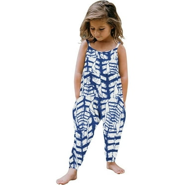 GERsome Toddler Baby Girl Casual Sleeveless Jumpsuits Spaghetti Straps Harem Long Overalls With Pockets 1-6 Years（Size 3-4 Years/Blue)
