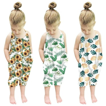 GERsome Toddler Baby Girls Jumpsuits & Rompers Sleeveless Long Pants Romper Loose Spaghetti Strap Kids Crew Neck Casual Overalls with Pockets 1-6 Years（Size 2-3 Years/Green)