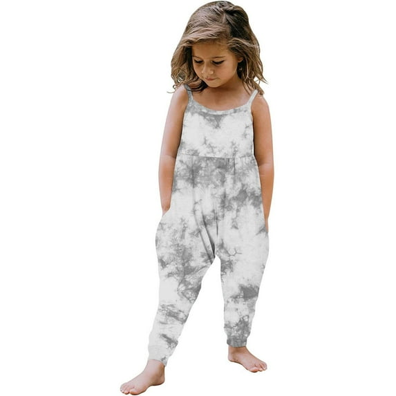 GERsome Toddler Baby Girls Romper Sleeveless Jumpsuit Summer Clothes Spaghetti Strap with Pocket 1-6 Years(Size 3-4 Years/10#Jray)