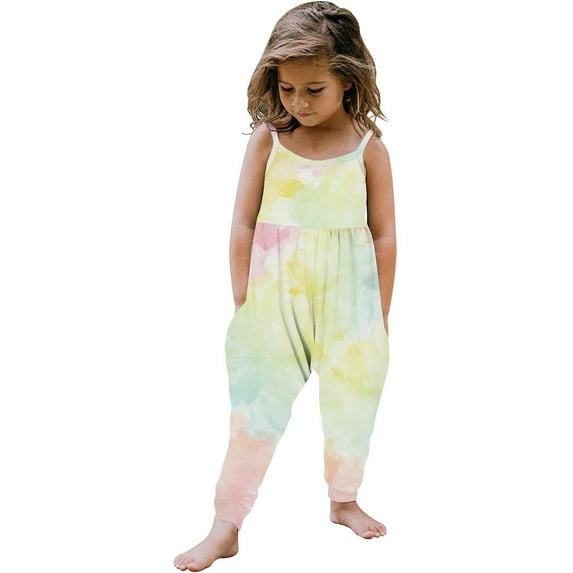 GERsome Toddler Baby Girls Romper Sleeveless Jumpsuit Summer Clothes Spaghetti Strap with Pocket 1-6 Years(Size 4-5 Years/07#Yellow)