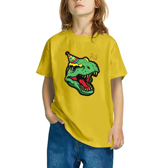 GERsome Toddler Baby Girls T-Shirt Boys Short Sleeve Crewneck Shirt Unisex Kids Cute Dinosaurs Graphic Summer Tops Tees Sizes 3-10 Years, Yellow/9-10 Years
