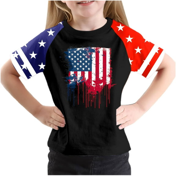 GERsome Toddler Boys 4th of July Short-Sleeve T Shirts American Flag Crew Neck Tee Shirt for Kids Girls, 7-8 Years